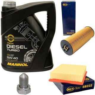 Engine oil set 5W40 Diesel Turbo 5 liters + oil filter SH421P + Oildrainplug 48871 + Airfilter SB222