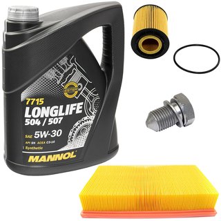 Engineoil set Longlife 5W30 API SN 5 liters + Oil Filter SH427P + Oildrainplug 48871 + Airfilter SB2157