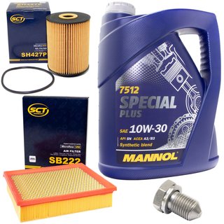 Engineoil set Special Plus 10W30 API SN 5 liters + Oil Filter SH427P + Oildrainplug 15374 + Airfilter SB222