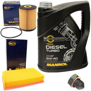 Engine oil set 5W40 Diesel Turbo 5 liters + oil filter SH427P + Oildrainplug 12281 + Airfilter SB206