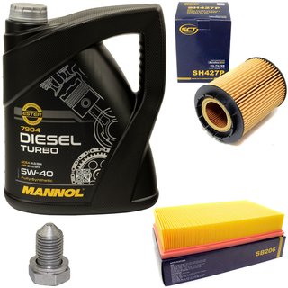 Engine oil set 5W40 Diesel Turbo 5 liters + oil filter SH427P + Oildrainplug 48871 + Airfilter SB206