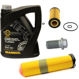 Engine oil set 5W40 Diesel Turbo 5 liters + oil filter SH4064P + Oildrainplug 08277 + Airfilter SB2133