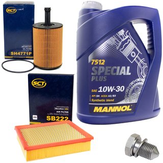 Engineoil set Special Plus 10W30 API SN 5 liters + Oil Filter SH4771P + Oildrainplug 48871 + Airfilter SB222