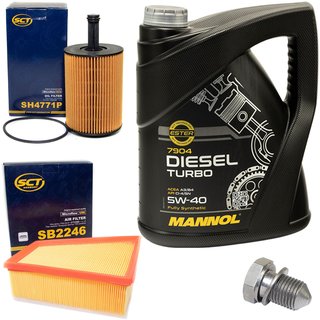 Engine oil set 5W40 Diesel Turbo 5 liters + oil filter SH4771P + Oildrainplug 48871 + Airfilter SB2246