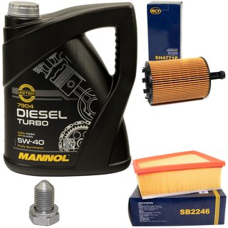 Engine oil set 5W40 Diesel Turbo 5 liters + oil filter SH4771P + Oildrainplug 48871 + Airfilter SB2246