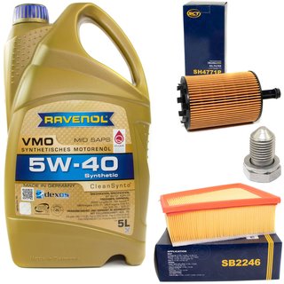 Motorl Set VMO 5W-40 5 Liter + lfilter SH4771P + lablassschraube 15374 + Luftfilter SB2246