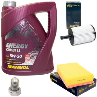 Engine Oil Set 5W-30 5 liters + oil filter SCT SH4771L + Oildrainplug 15374 + Airfilter SB2095