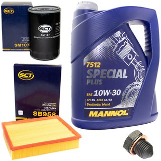Engineoil set Special Plus 10W30 API SN 5 liters + Oil Filter SM107 + Oildrainplug 12281 + Airfilter SB958