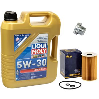 Engineoil set Longlife III 5W-30 Liqui Moly 5 liters + oilfilter SH4049P + Oildrainplug 100497