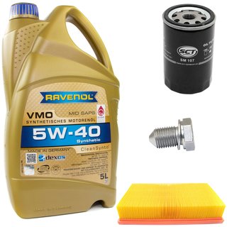 Engineoil set VMO SAE 5W-40 5 liters + Oil Filter SM107 + Oildrainplug 15374 + Airfilter SB206