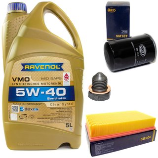 Engineoil set VMO SAE 5W-40 5 liters + Oil Filter SM107 + Oildrainplug 12281 + Airfilter SB206