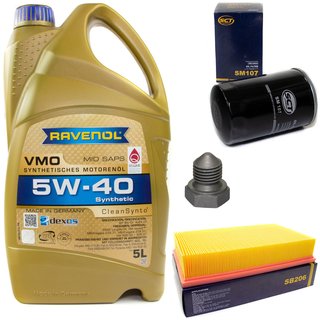 Engineoil set VMO SAE 5W-40 5 liters + Oil Filter SM107 + Oildrainplug 03272 + Airfilter SB206