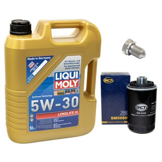 Engineoil set Longlife III 5W-30 Liqui Moly 5 liters + oilfilter SM5086 + Oildrainplug 15374