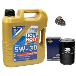 Engineoil set Longlife III 5W-30 Liqui Moly 5 liters + oilfilter SM107 + Oildrainplug 12281