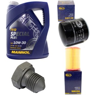 Engineoil set Special Plus 10W30 API SN 5 liters + Oil Filter SM136 + Oildrainplug 03272 + Airfilter SB256