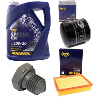 Engineoil set Special Plus 10W30 API SN 5 liters + Oil Filter SM136 + Oildrainplug 03272 + Airfilter SB958