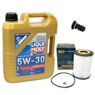 Engineoil set Longlife III 5W-30 Liqui Moly 5 liters + oilfilter SH4045L + Oildrainplug 108016