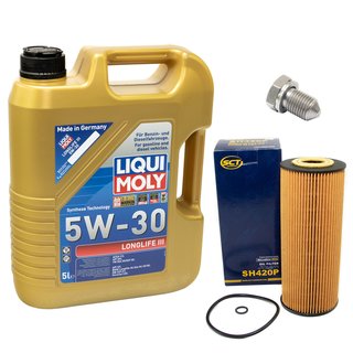 Engineoil set Longlife III 5W-30 Liqui Moly 5 liters + oilfilter SH420P + Oildrainplug 15374