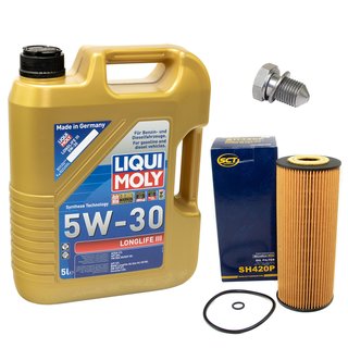 Engineoil set Longlife III 5W-30 Liqui Moly 5 liters + oilfilter SH420P + Oildrainplug 100497