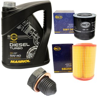 Engine oil set 5W40 Diesel Turbo 5 liters + oil filter SM136 + Oildrainplug 12281 + Airfilter SB256