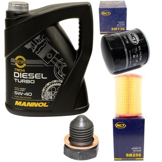 Engine oil set 5W40 Diesel Turbo 5 liters + oil filter SM136 + Oildrainplug 12281 + Airfilter SB256