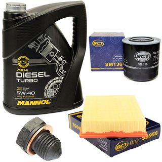 Engine oil set 5W40 Diesel Turbo 5 liters + oil filter SM136 + Oildrainplug 12281 + Airfilter SB958