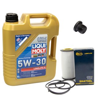 Engineoil set Longlife III 5W-30 Liqui Moly 5 liters + oilfilter SH4796L + Oildrainplug 48874