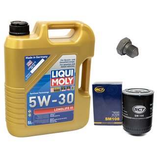 Engineoil set Longlife III 5W-30 Liqui Moly 5 liters + oilfilter SM108 + Oildrainplug 03272