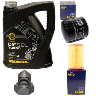 Engine oil set 5W40 Diesel Turbo 5 liters + oil filter SM136 + Oildrainplug 03272 + Airfilter SB256