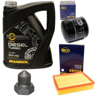 Engine oil set 5W40 Diesel Turbo 5 liters + oil filter SM136 + Oildrainplug 03272 + Airfilter SB958