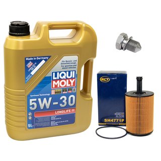Engineoil set Longlife III 5W-30 Liqui Moly 5 liters + oilfilter SH4771P + Oildrainplug 48871