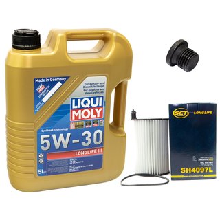 Engineoil set Longlife III 5W-30 Liqui Moly 5 liters + oilfilter SH4097L + Oildrainplug 48874