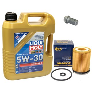 Engineoil set Longlife III 5W-30 Liqui Moly 5 liters + oilfilter SH4093P + Oildrainplug 08277