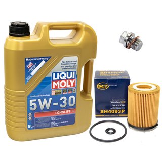 Engineoil set Longlife III 5W-30 Liqui Moly 5 liters + oilfilter SH4093P + Oildrainplug 12341