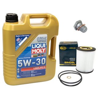 Engineoil set Longlife III 5W-30 Liqui Moly 5 liters + oilfilter SH426L + Oildrainplug 100551