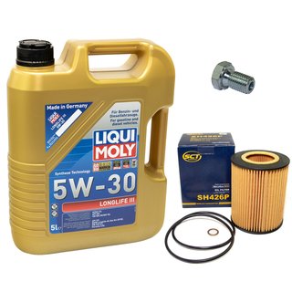 Engineoil set Longlife III 5W-30 Liqui Moly 5 liters + oilfilter SH426P + Oildrainplug 48893
