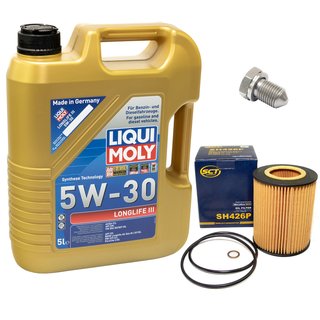 Motorl Set Longlife III 5W-30 LIQUI MOLY 5 Liter + lfilter SH426P + lablassschraube 15374
