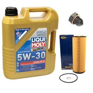 Engineoil set Longlife III 5W-30 Liqui Moly 5 liters + oilfilter SH421P + Oildrainplug 12281