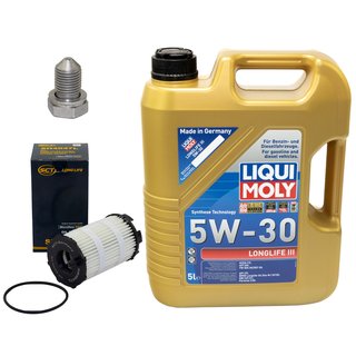 Engineoil set Longlife III 5W-30 Liqui Moly 5 liters + oilfilter SH4047L + Oildrainplug 48871