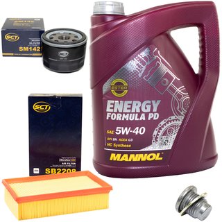 Engine Oil Set 5W-40 5 liters + oil filter SCT SM142 + Oildrainplug 101250 + Airfilter SB2208