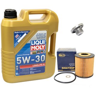 Engineoil set Longlife III 5W-30 Liqui Moly 5 liters + oilfilter SH4789P + Oildrainplug 04572