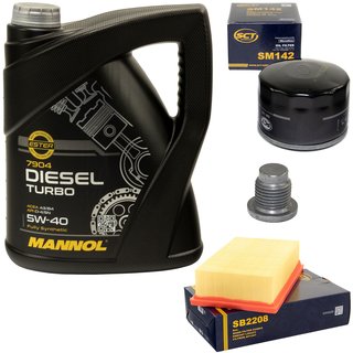 Engine oil set 5W40 Diesel Turbo 5 liters + oil filter SM142 + Oildrainplug 48880 + Airfilter SB2208