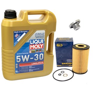 Engineoil set Longlife III 5W-30 Liqui Moly 5 liters + oilfilter SH424P + Oildrainplug 04572