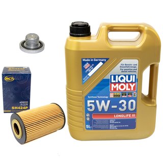 Engineoil set Longlife III 5W-30 Liqui Moly 5 liters + oilfilter SH424P + Oildrainplug 04572