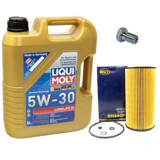 Engineoil set Longlife III 5W-30 Liqui Moly 5 liters + oilfilter SH440P + Oildrainplug 48893