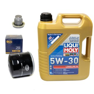 Engineoil set Longlife III 5W-30 Liqui Moly 5 liters + oilfilter SM158 + Oildrainplug 101250