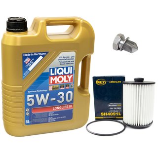 Motorl Set Longlife III 5W-30 LIQUI MOLY 5 Liter + lfilter SH4091L + lablassschraube 48871