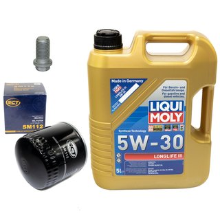 Engineoil set Longlife III 5W-30 Liqui Moly 5 liters + oilfilter SM112 + Oildrainplug 08277