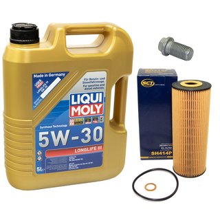 Engineoil set Longlife III 5W-30 Liqui Moly 5 liters + oilfilter SH414P + Oildrainplug 08277