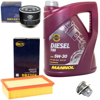 Engine Oil Set 5W-30 5 liters + oil filter SCT SM142/1 + Oildrainplug 101250 + Airfilter SB2208